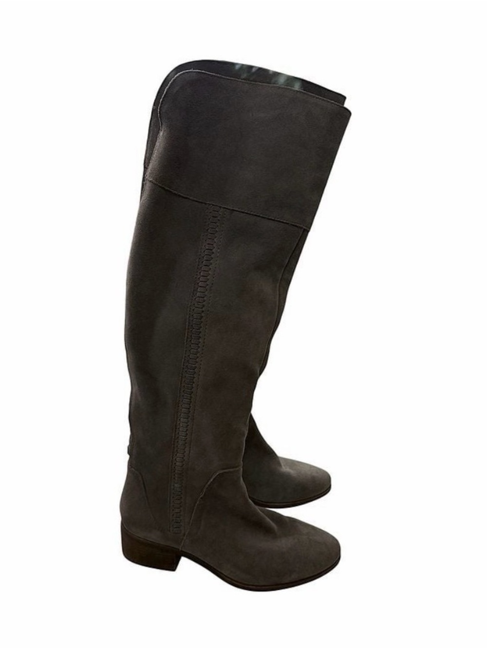 Vince Camuto Kochelda Gray Suede Over The Knee OTK Boots Block Heel, 9M